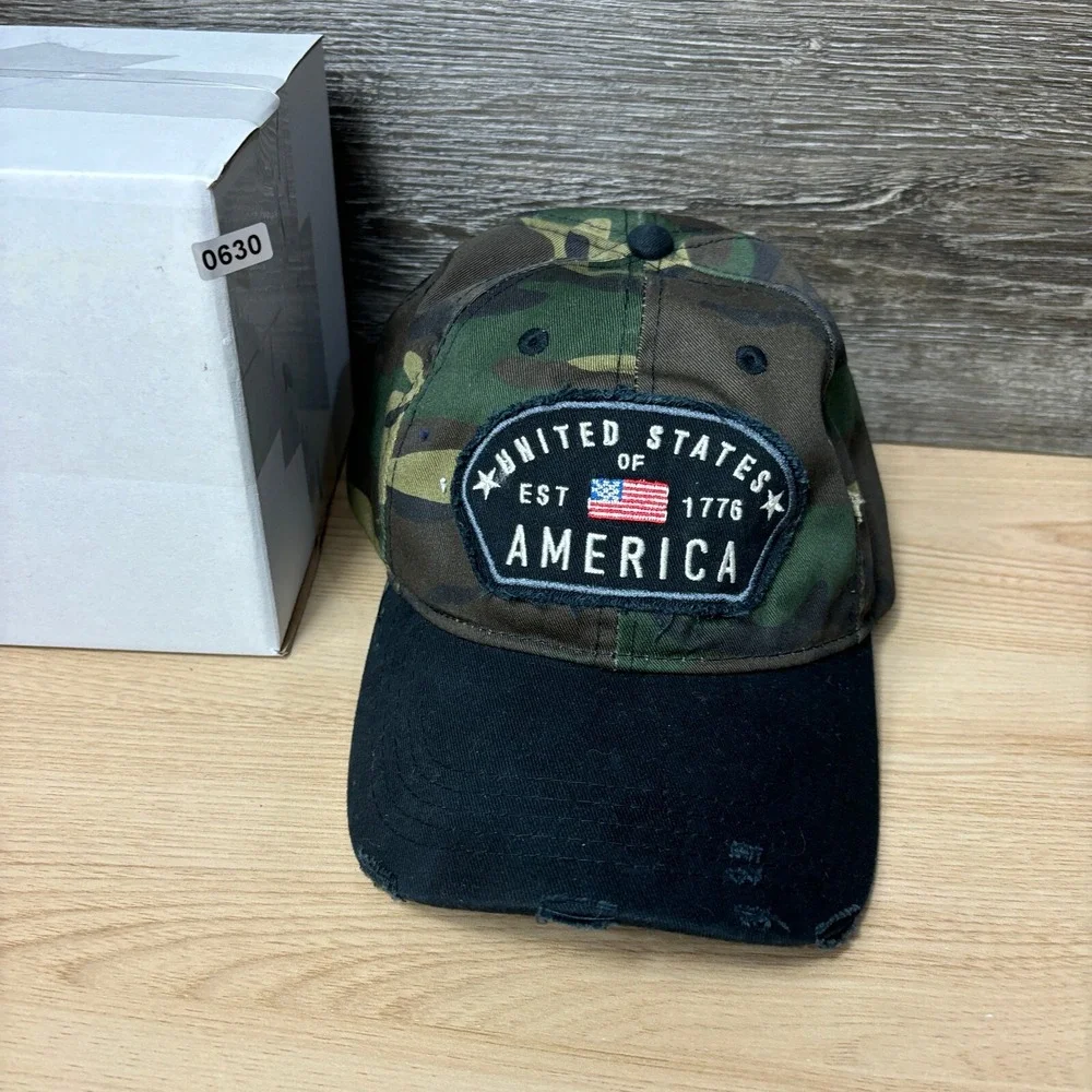 USA Hat Cap Strap Back‎ Red Green Camo Army United States of America Adjustable